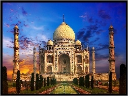 Agra, Zachód Słońca, Ogród, Indie, Tadż Mahal, Pałac